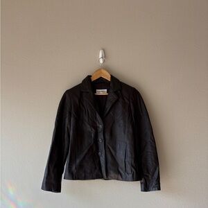 boston harbour mocha brown button front leather jacket